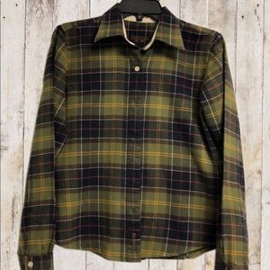 Barbour olive plaid flannel size 10